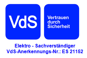 VdS-Siegel: Elektro-Sachverständiger, VdS-Anerkennungs-Nr. ES 21152